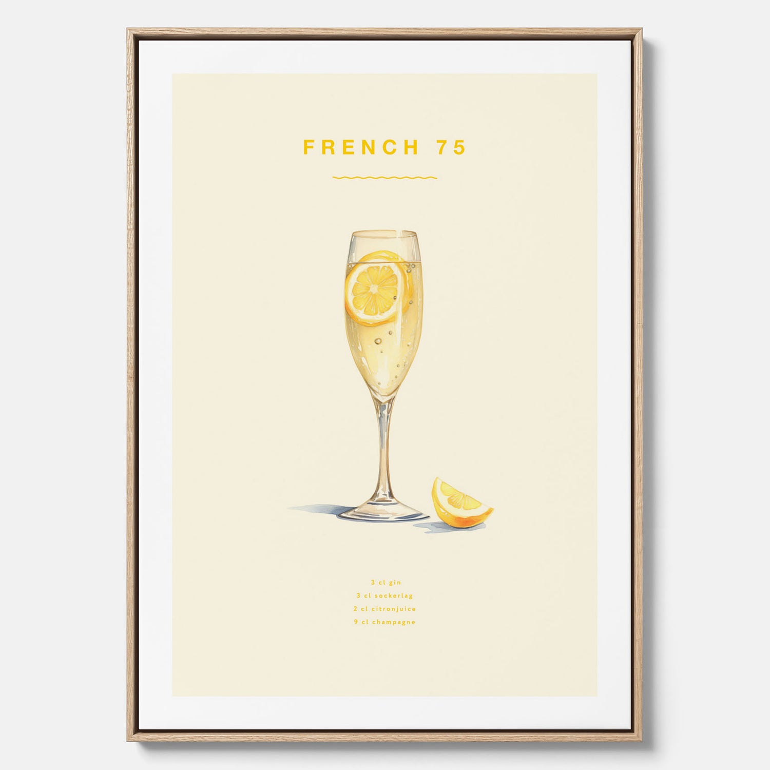 Tavla med French 75 drinkposter, cocktail canvas