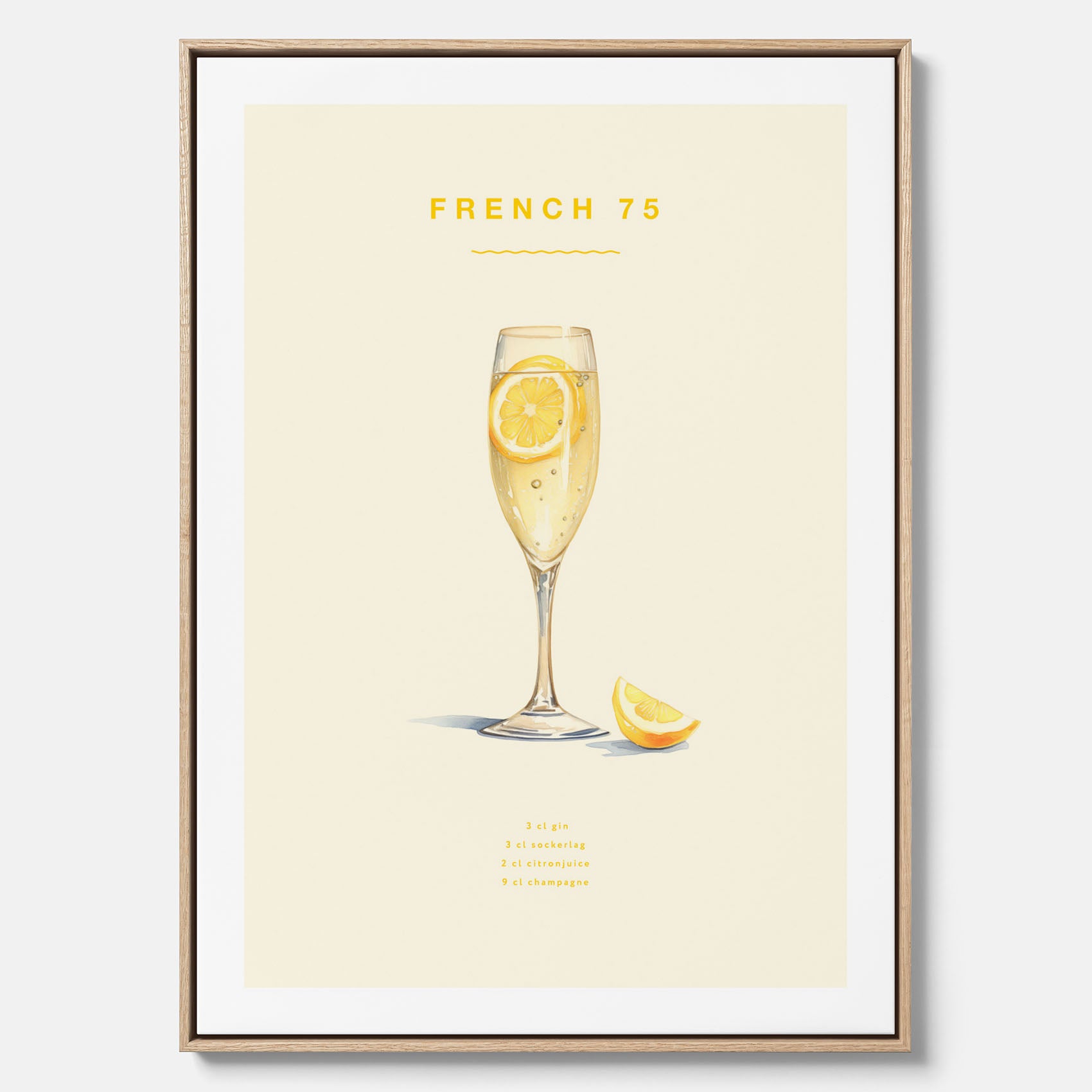 Tavla med French 75 drinkposter, cocktail canvas