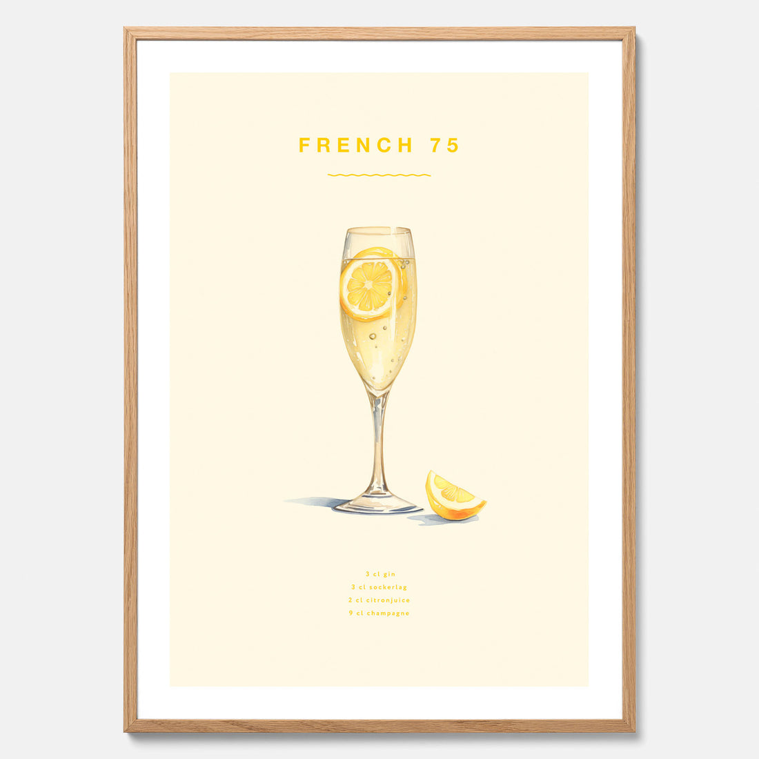 Tavla med French 75 drinkposter, cocktail poster