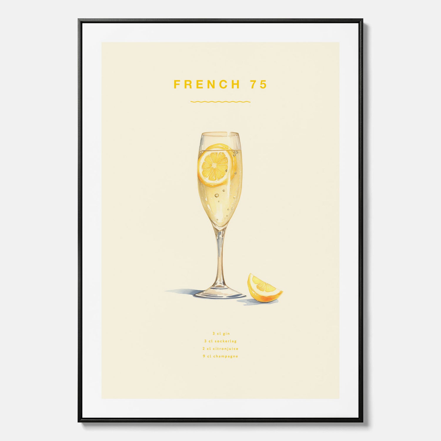 Tavla med French 75 drinkposter, cocktail canvas