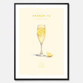 Tavla med French 75 drinkposter, cocktail poster