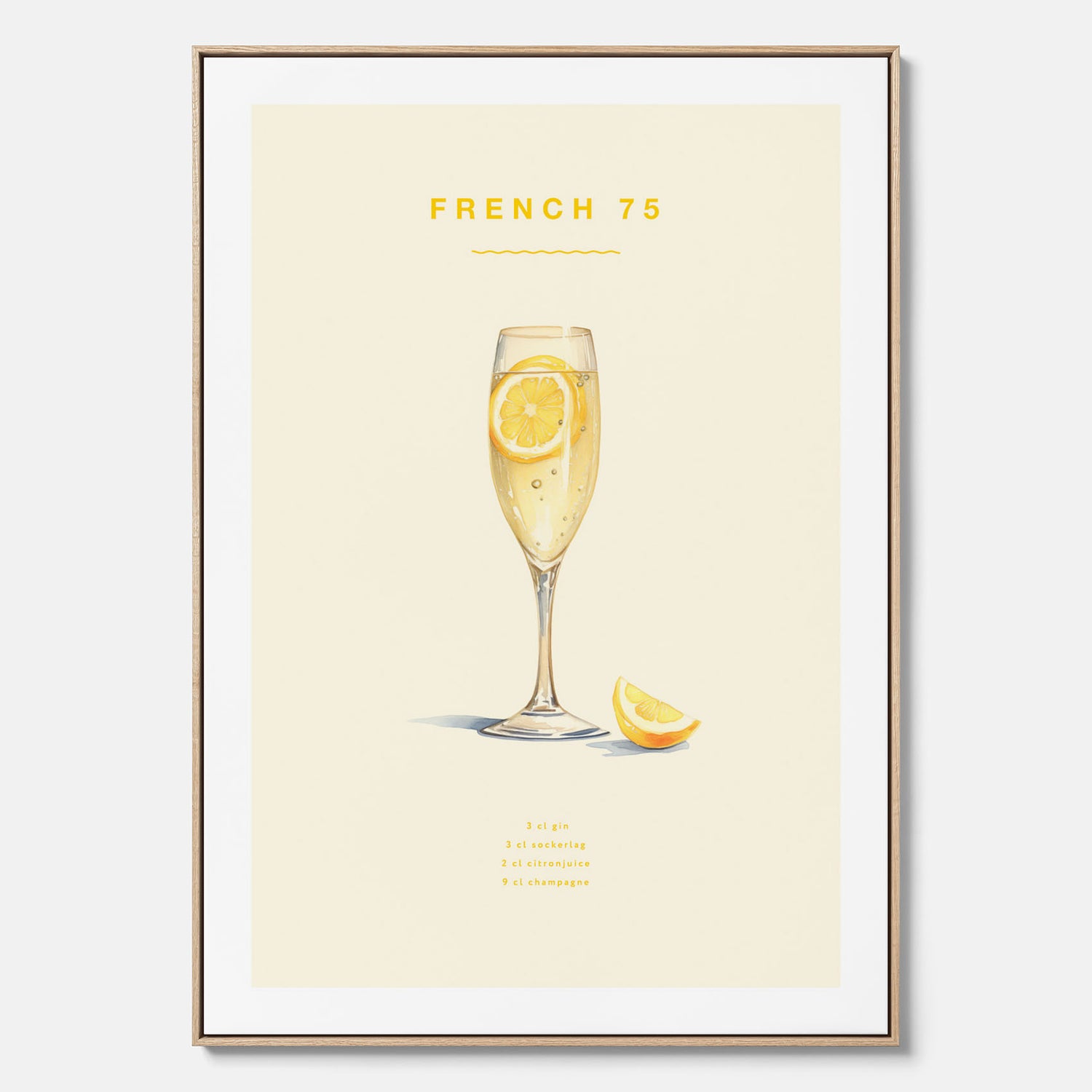 Tavla med French 75 drinkposter, cocktail canvas