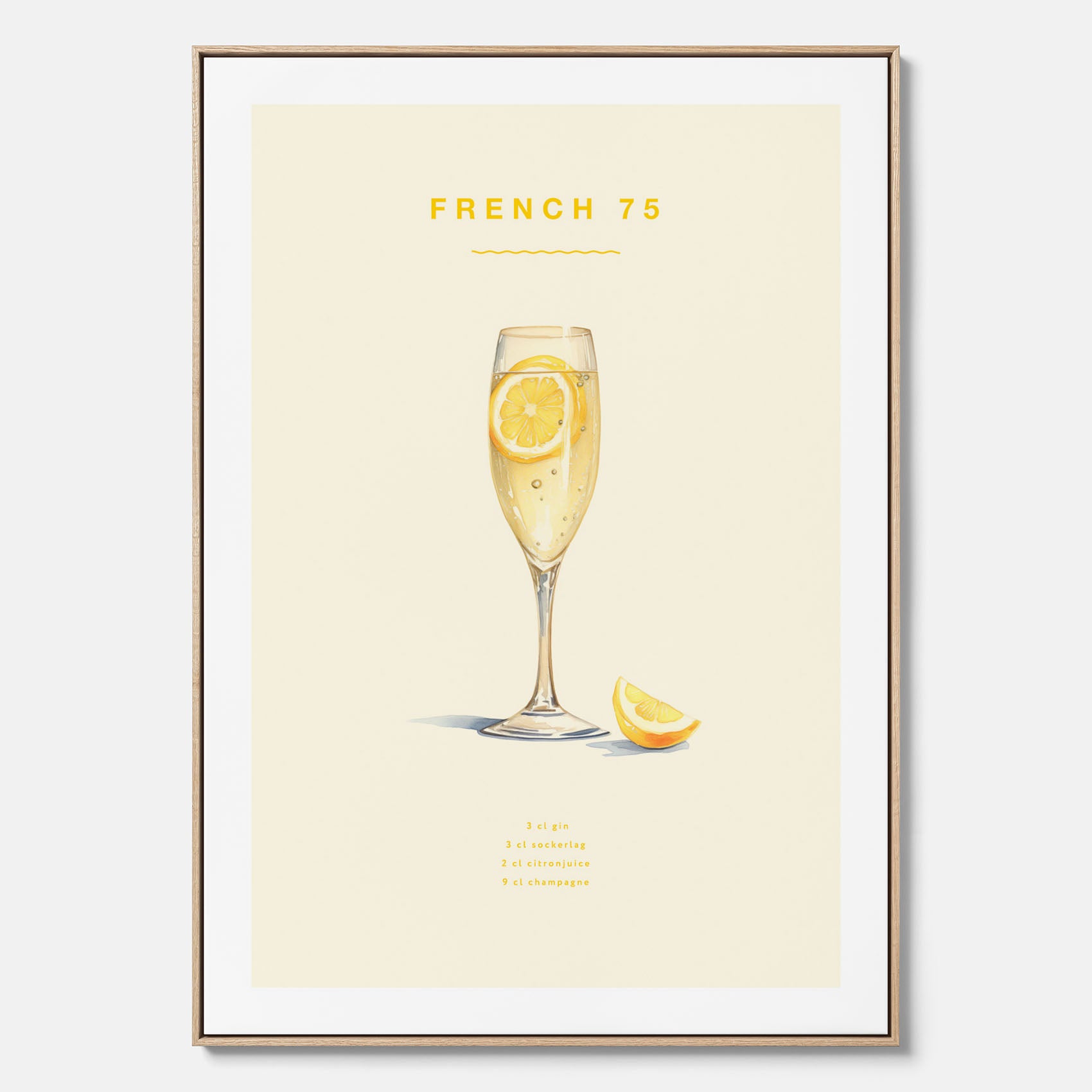 Tavla med French 75 drinkposter, cocktail canvas