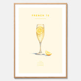 Tavla med French 75 drinkposter, cocktail poster