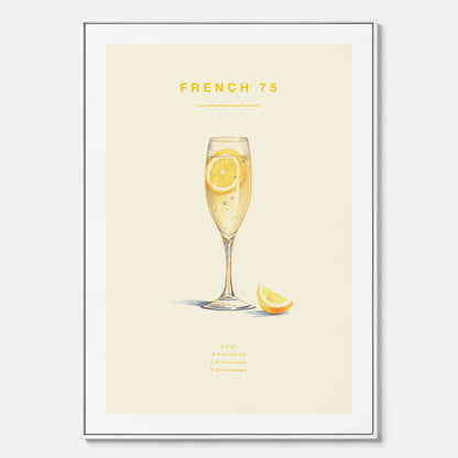 Tavla med French 75 drinkposter, cocktail canvas