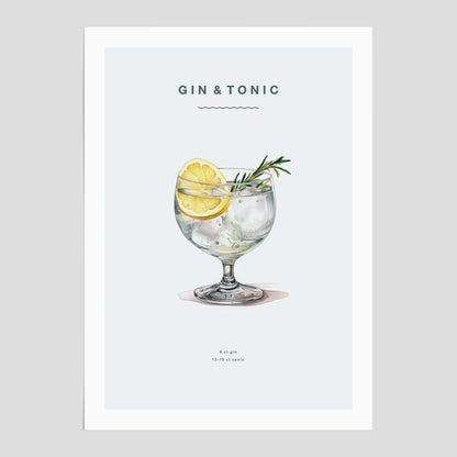 Tavla med en Gin och Tonic drink poster.