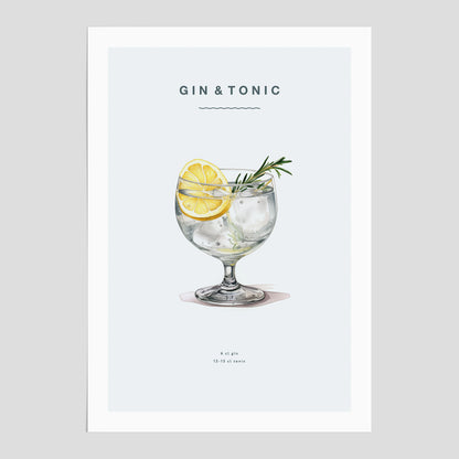 Tavla med en Gin och Tonic drink poster.