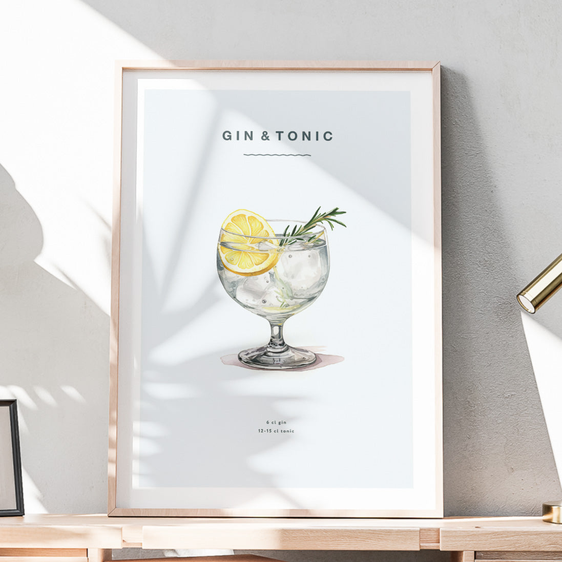 Tavla med en Gin och Tonic drink poster.