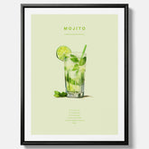 Canvastavla med en Mojito Drink Poster – Affisch med drink, drinkposter med cocktail, Mojito recept poster