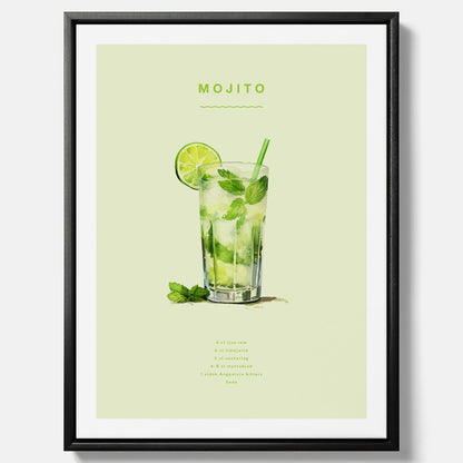 Canvastavla med en Mojito Drink Poster – Affisch med drink, drinkposter med cocktail, Mojito recept poster