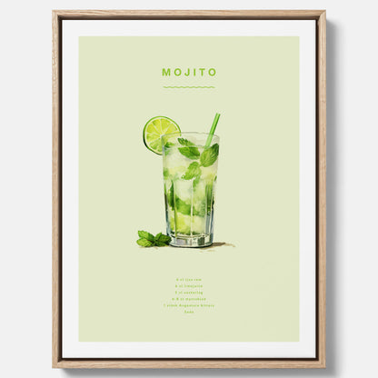 Canvastavla med en Mojito Drink Poster – Affisch med drink, drinkposter med cocktail, Mojito recept poster