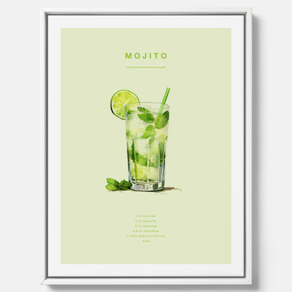 Canvastavla med en Mojito Drink Poster – Affisch med drink, drinkposter med cocktail, Mojito recept poster