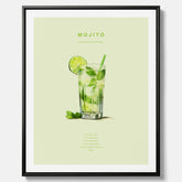Canvastavla med en Mojito Drink Poster – Affisch med drink, drinkposter med cocktail, Mojito recept poster