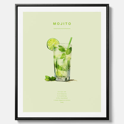 Canvastavla med en Mojito Drink Poster – Affisch med drink, drinkposter med cocktail, Mojito recept poster