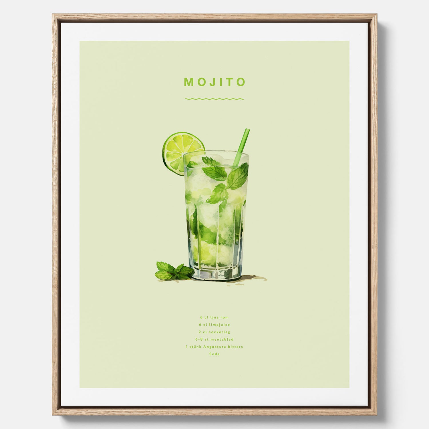 Canvastavla med en Mojito Drink Poster – Affisch med drink, drinkposter med cocktail, Mojito recept poster
