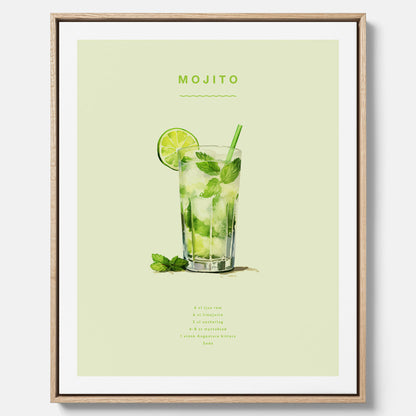 Canvastavla med en Mojito Drink Poster – Affisch med drink, drinkposter med cocktail, Mojito recept poster