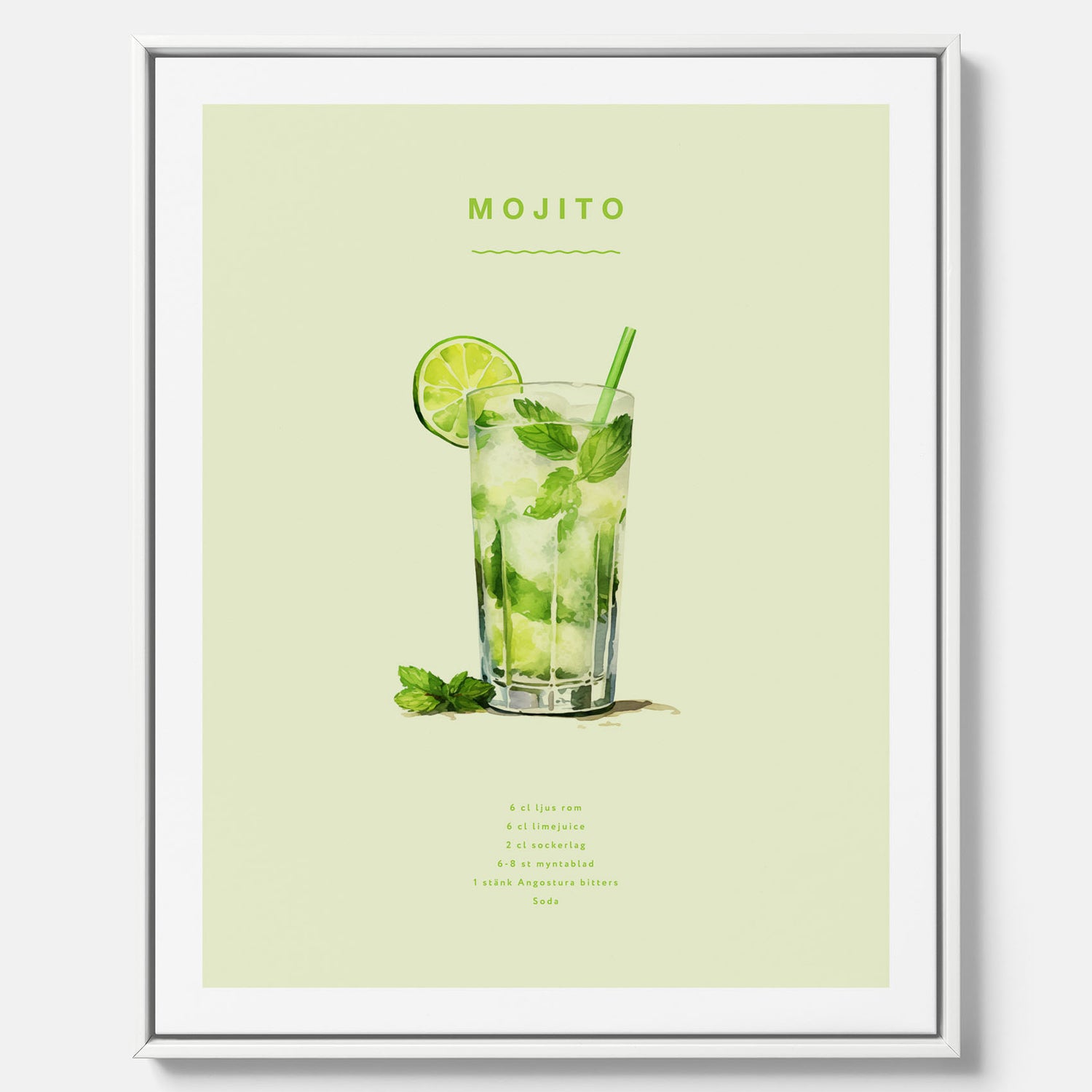 Canvastavla med en Mojito Drink Poster – Affisch med drink, drinkposter med cocktail, Mojito recept poster