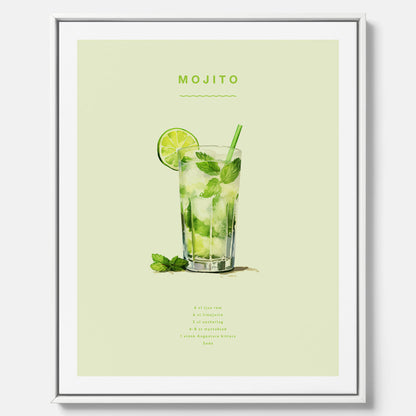 Canvastavla med en Mojito Drink Poster – Affisch med drink, drinkposter med cocktail, Mojito recept poster