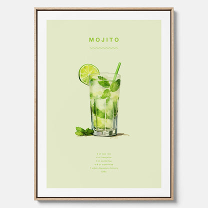 Canvastavla med en Mojito Drink Poster – Affisch med drink, drinkposter med cocktail, Mojito recept poster