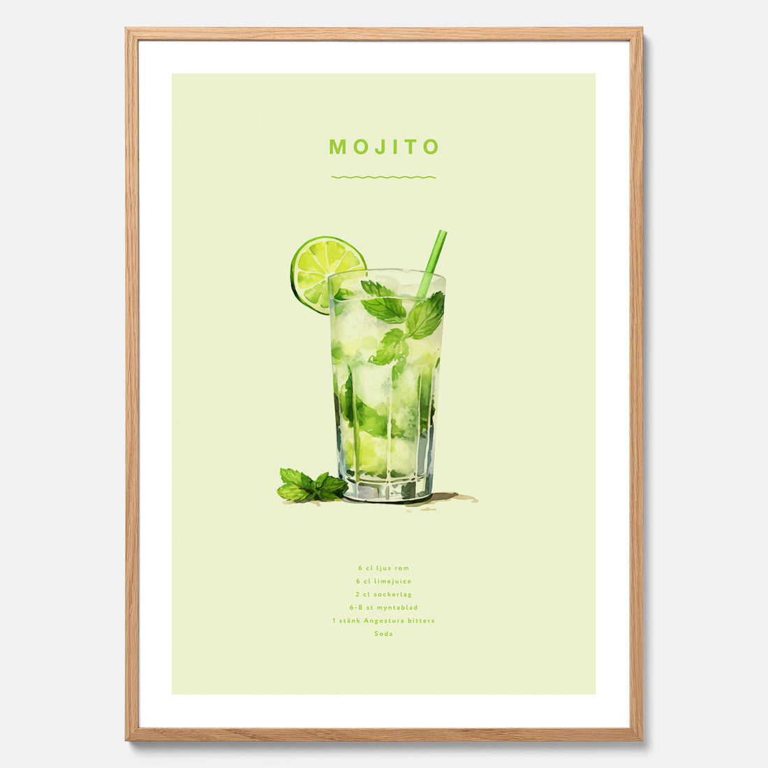 Tavla med en Mojito Drink Poster – Affisch med drink, drinkposter med cocktail, Mojito recept poster