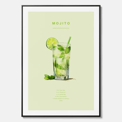 Canvastavla med en Mojito Drink Poster – Affisch med drink, drinkposter med cocktail, Mojito recept poster