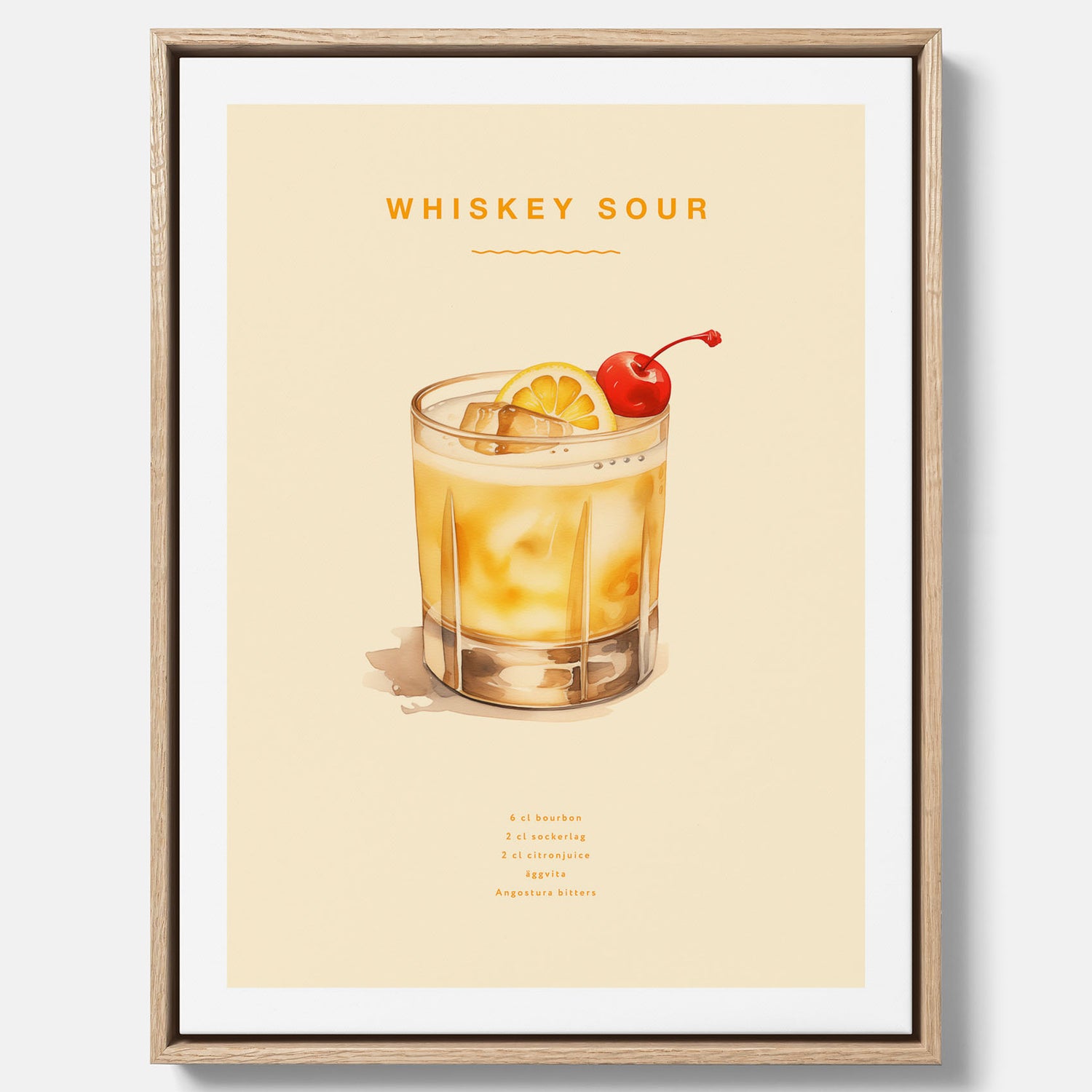 Tavla med poster med Whiskey Sour - Drinkposter canvas