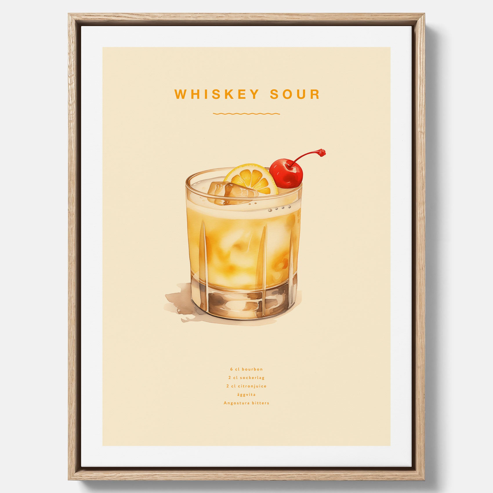 Tavla med poster med Whiskey Sour - Drinkposter canvas