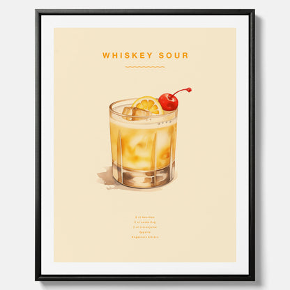 Tavla med poster med Whiskey Sour - Drinkposter canvas