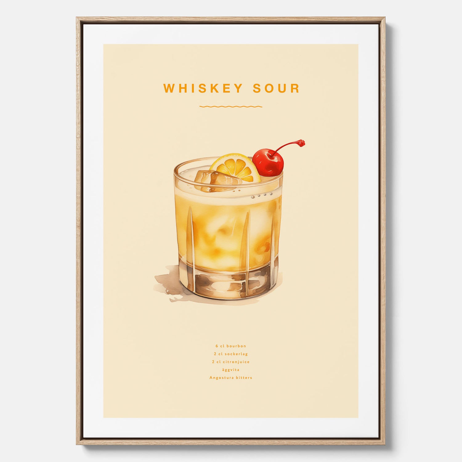 Tavla med poster med Whiskey Sour - Drinkposter canvas