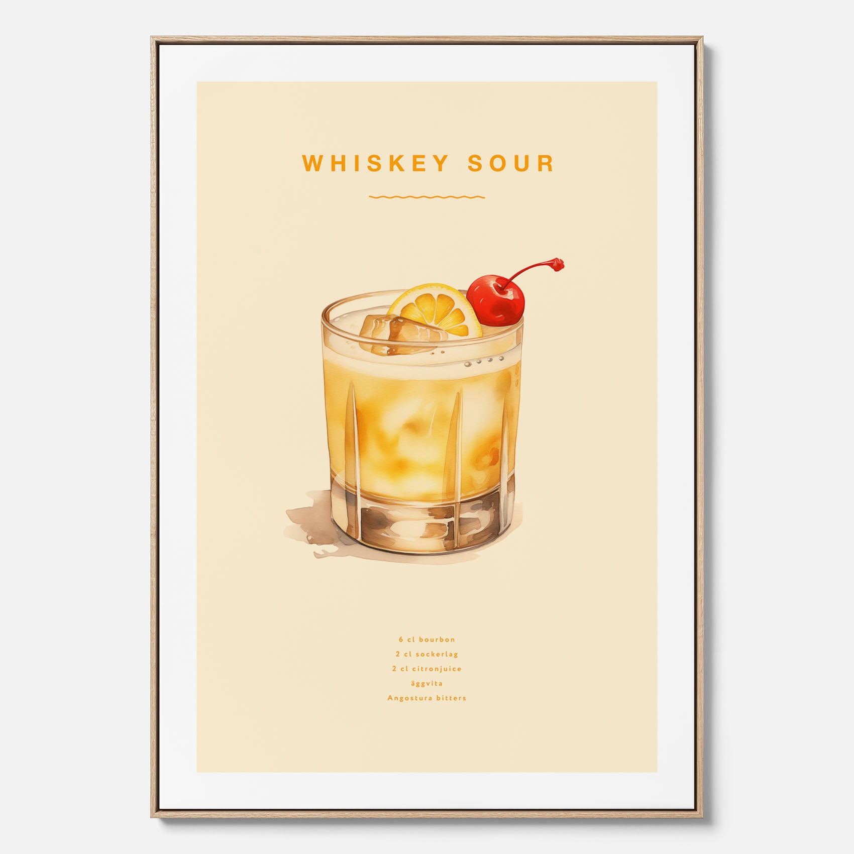 Tavla med poster med Whiskey Sour - Drinkposter canvas