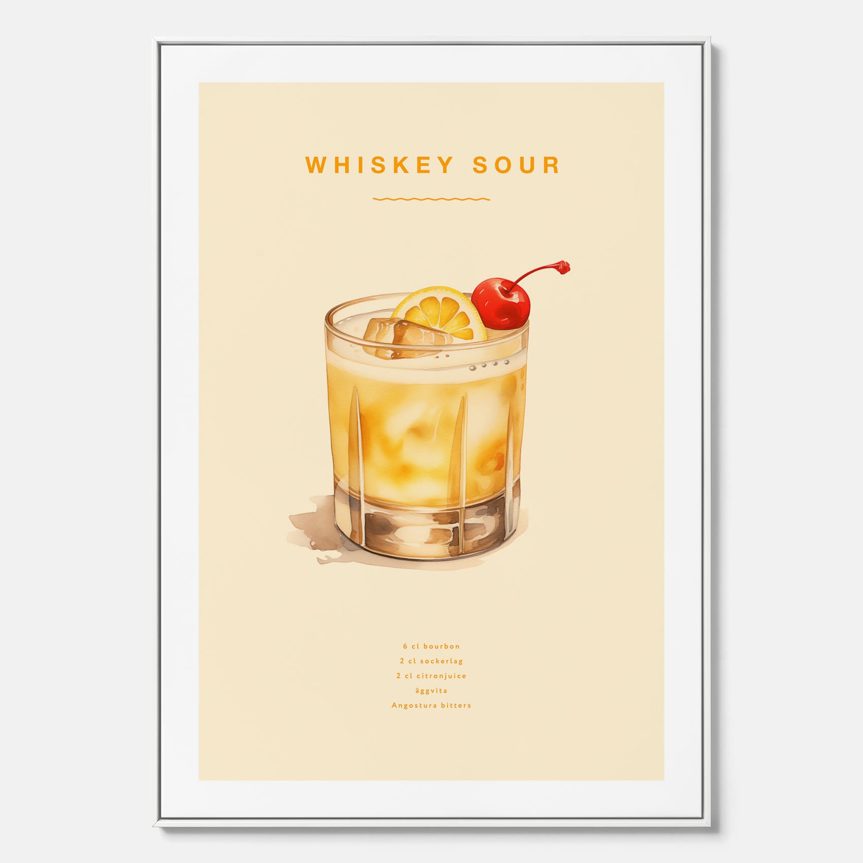 Tavla med poster med Whiskey Sour - Drinkposter canvas