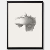 Vintageaffisch med en minimalistisk illustration av statyn Apollo di Belvedere av konstnären James Fuller Queen