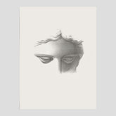 Vintageaffisch med en minimalistisk illustration av statyn Apollo di Belvedere av konstnären James Fuller Queen