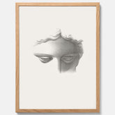 Vintageaffisch med en minimalistisk illustration av statyn Apollo di Belvedere av konstnären James Fuller Queen