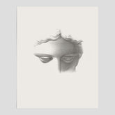 Vintageaffisch med en minimalistisk illustration av statyn Apollo di Belvedere av konstnären James Fuller Queen