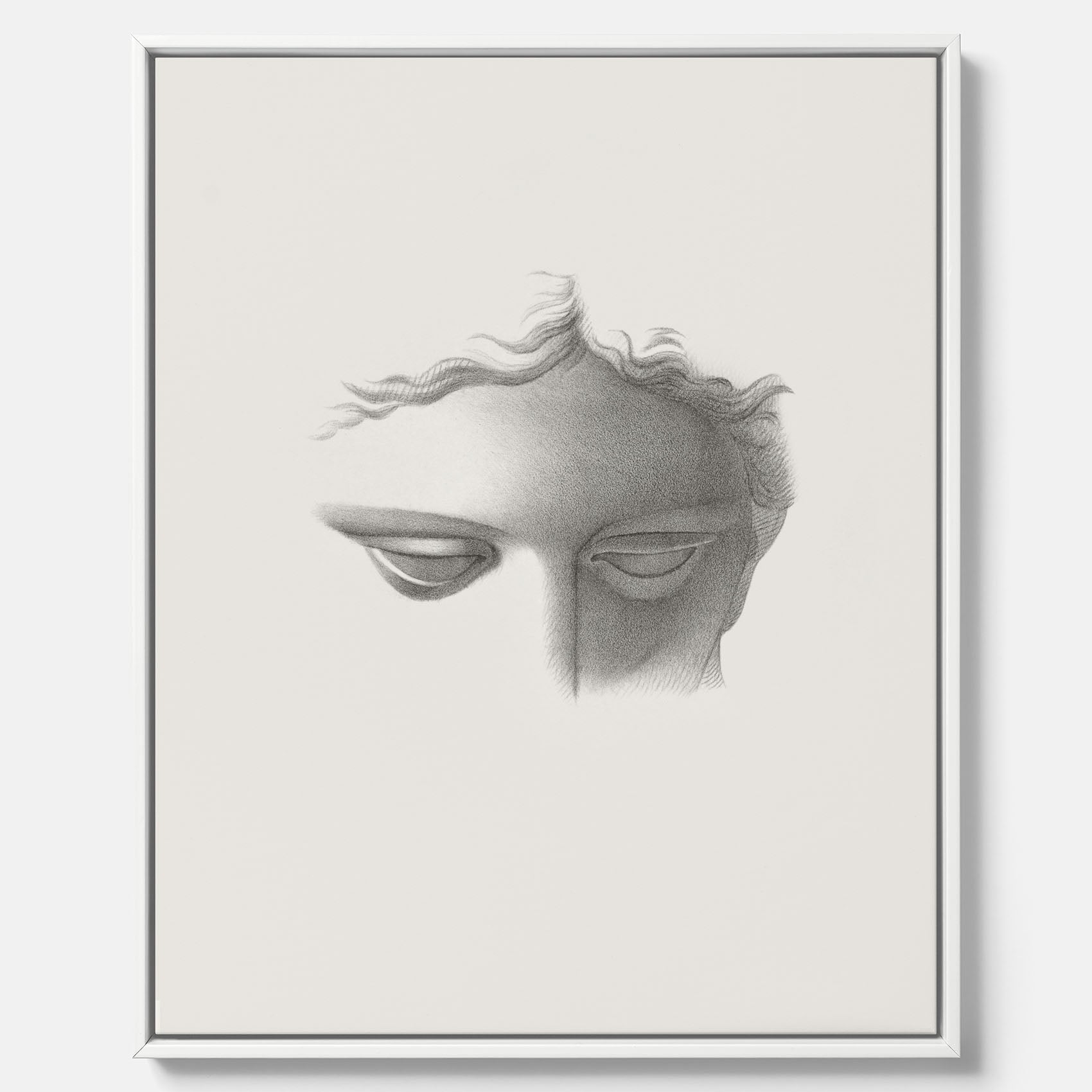 Vintageaffisch på canvas med en minimalistisk illustration av statyn Apollo di Belvedere av konstnären James Fuller Queen