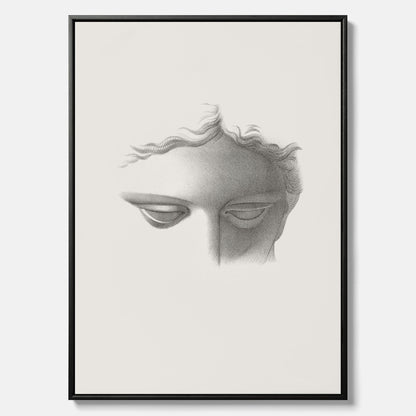 Vintageaffisch på canvas med en minimalistisk illustration av statyn Apollo di Belvedere av konstnären James Fuller Queen