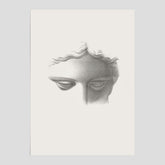 Vintageaffisch med en minimalistisk illustration av statyn Apollo di Belvedere av konstnären James Fuller Queen