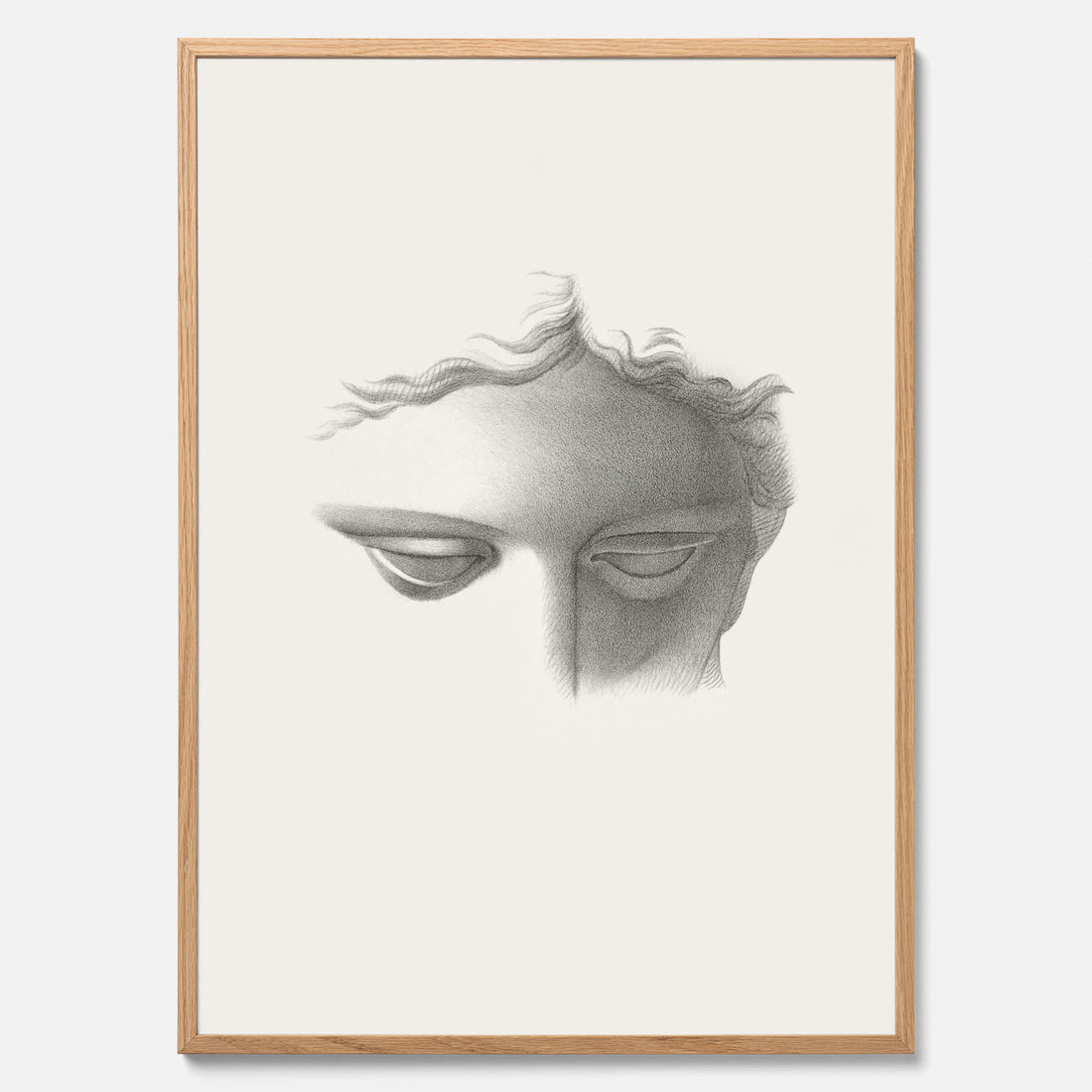 Vintageaffisch med en minimalistisk illustration av statyn Apollo di Belvedere av konstnären James Fuller Queen