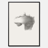 Vintageaffisch med en minimalistisk illustration av statyn Apollo di Belvedere av konstnären James Fuller Queen