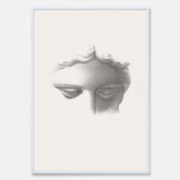Vintageaffisch med en minimalistisk illustration av statyn Apollo di Belvedere av konstnären James Fuller Queen