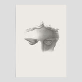 Vintageaffisch med en minimalistisk illustration av statyn Apollo di Belvedere av konstnären James Fuller Queen