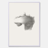 Vintageaffisch med en minimalistisk illustration av statyn Apollo di Belvedere av konstnären James Fuller Queen