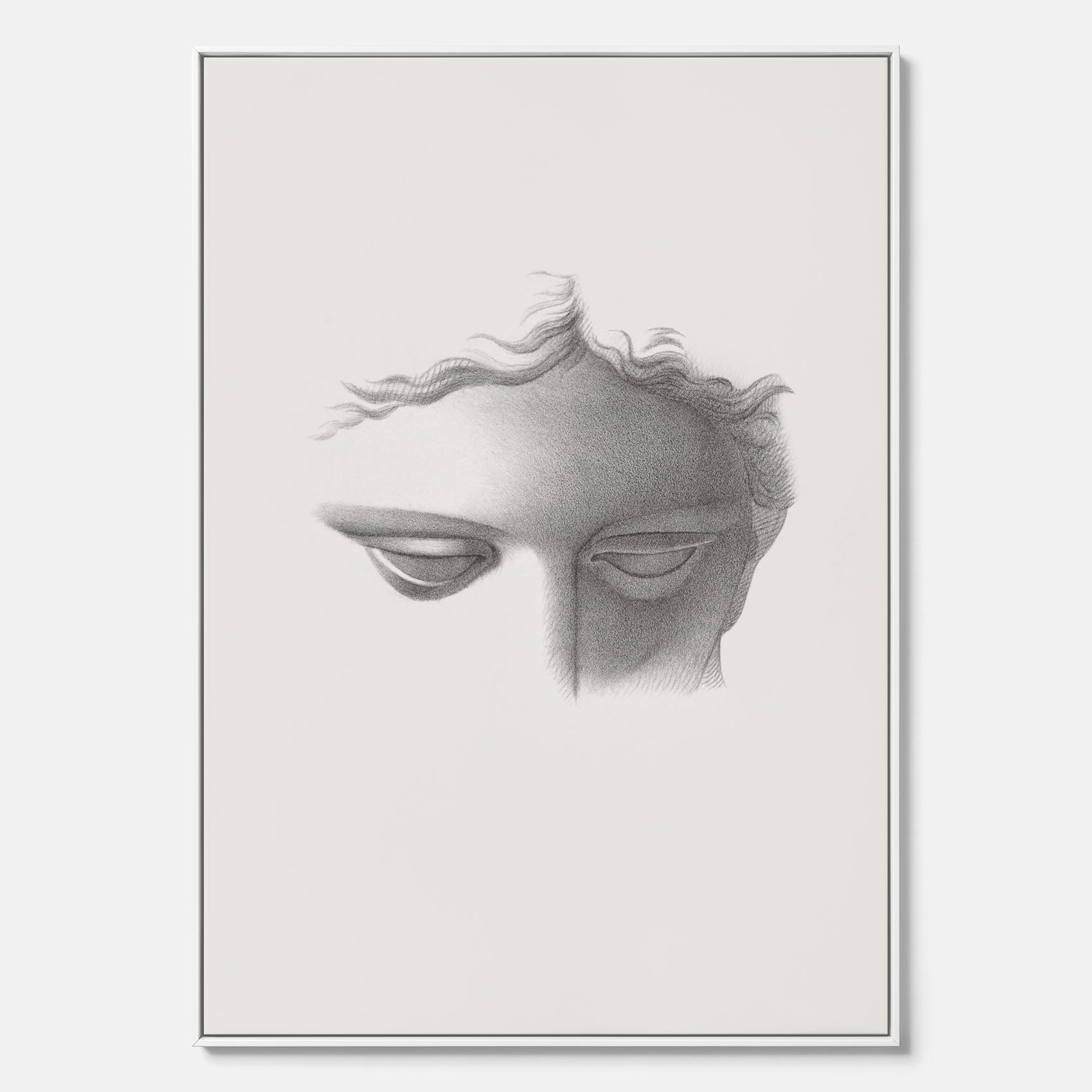 Vintageaffisch på canvas med en minimalistisk illustration av statyn Apollo di Belvedere av konstnären James Fuller Queen