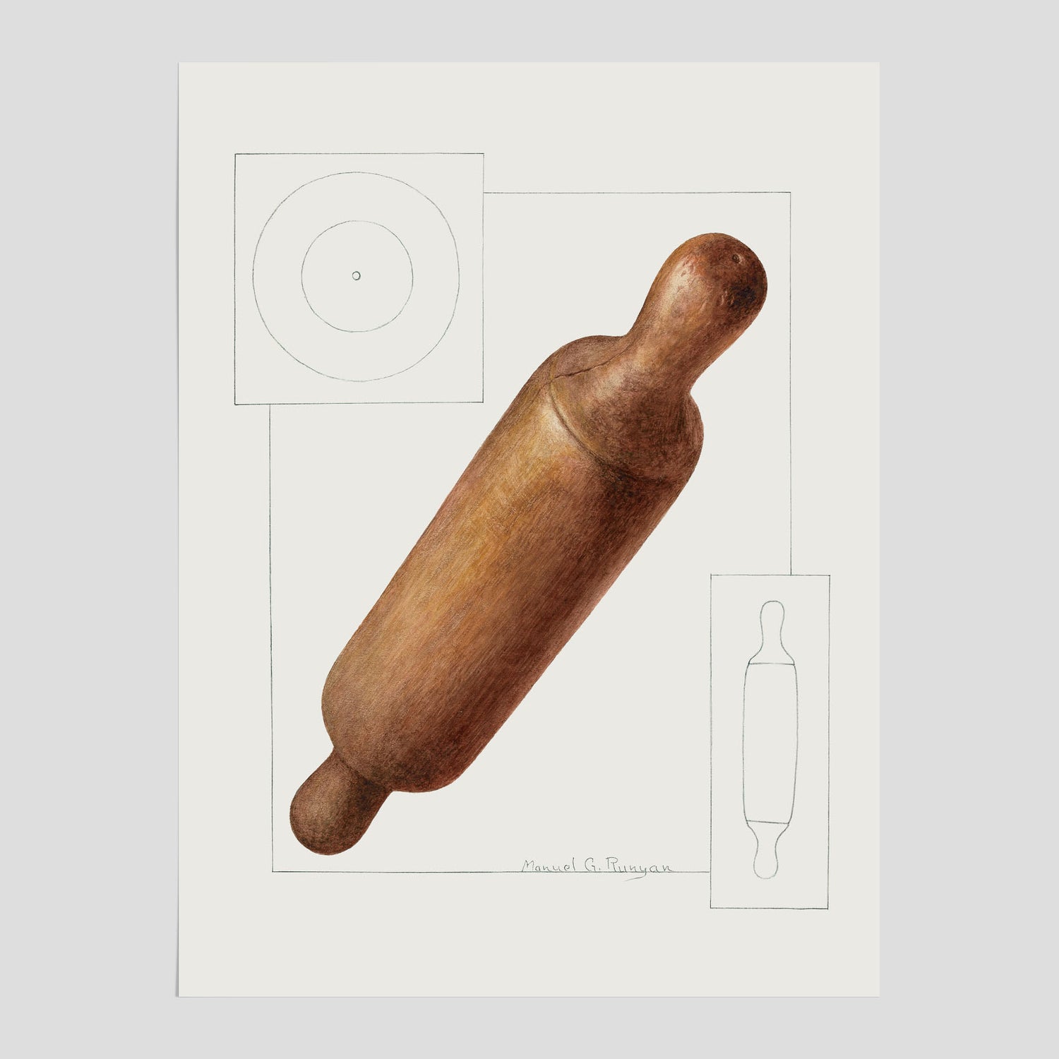 Kökstavla med en Degkavel poster  – Köksposter, tavla till kök med kavel, kökstavla, poster till kök