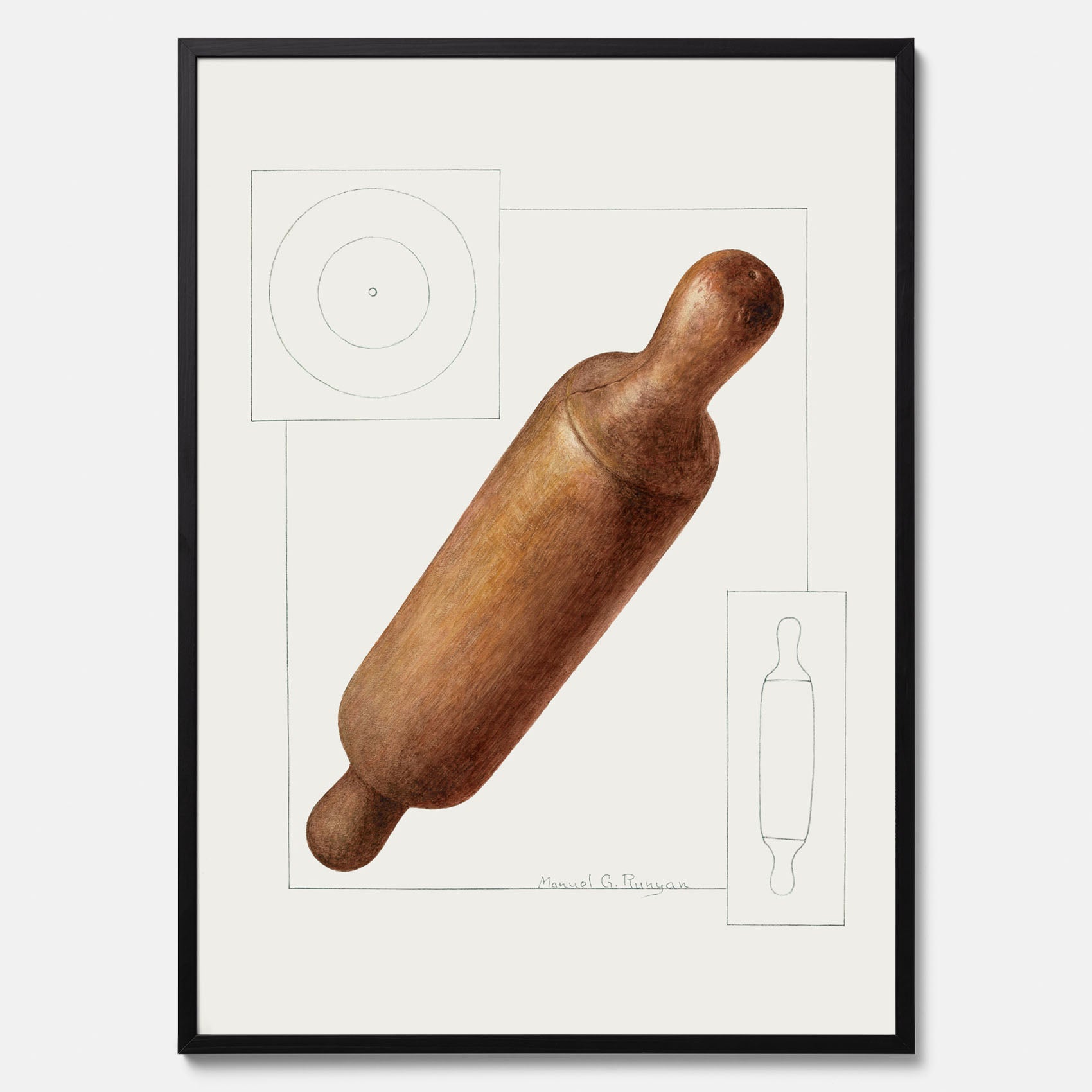 Kökstavla med en Degkavel poster  – Köksposter, tavla till kök med kavel, kökstavla, poster till kök