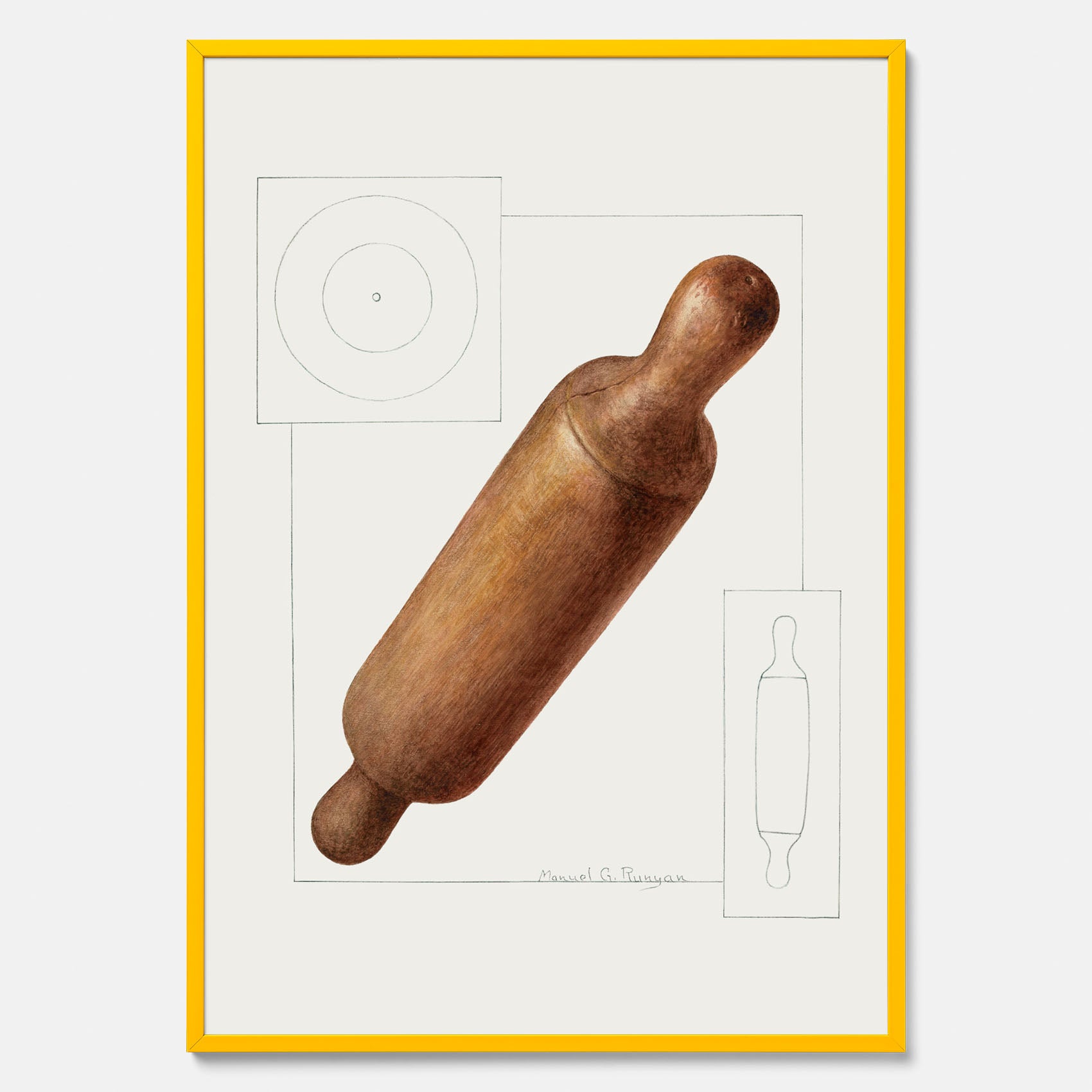 Kökstavla med en Degkavel poster  – Köksposter, tavla till kök med kavel, kökstavla, poster till kök