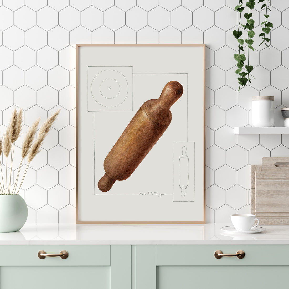 Kökstavla med en Degkavel poster  – Köksposter, tavla till kök med kavel, kökstavla, poster till kök