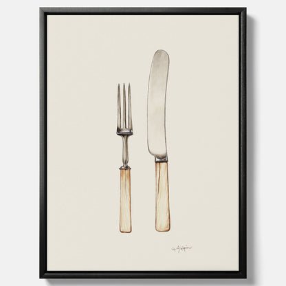 Canvastavla till kök med Kniv &amp; Gaffel poster  – Köksposter, tavla till kök med bestick, kökstavla, poster till kök