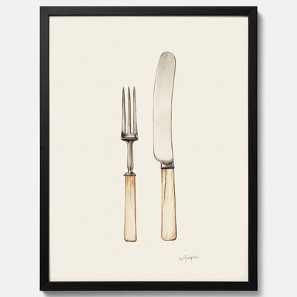 Kökstavla med Kniv &amp; Gaffel poster  – Köksposter, tavla till kök med bestick, kökstavla, poster till kök